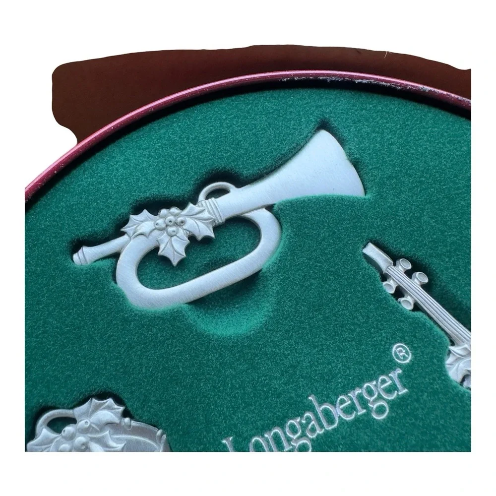 Longaberger 2003 Sounds of  the Season Pewter Musical Instrument Ornaments w Tin